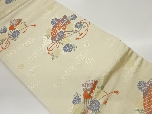 扇に菊・花菱模様織出し名古屋帯